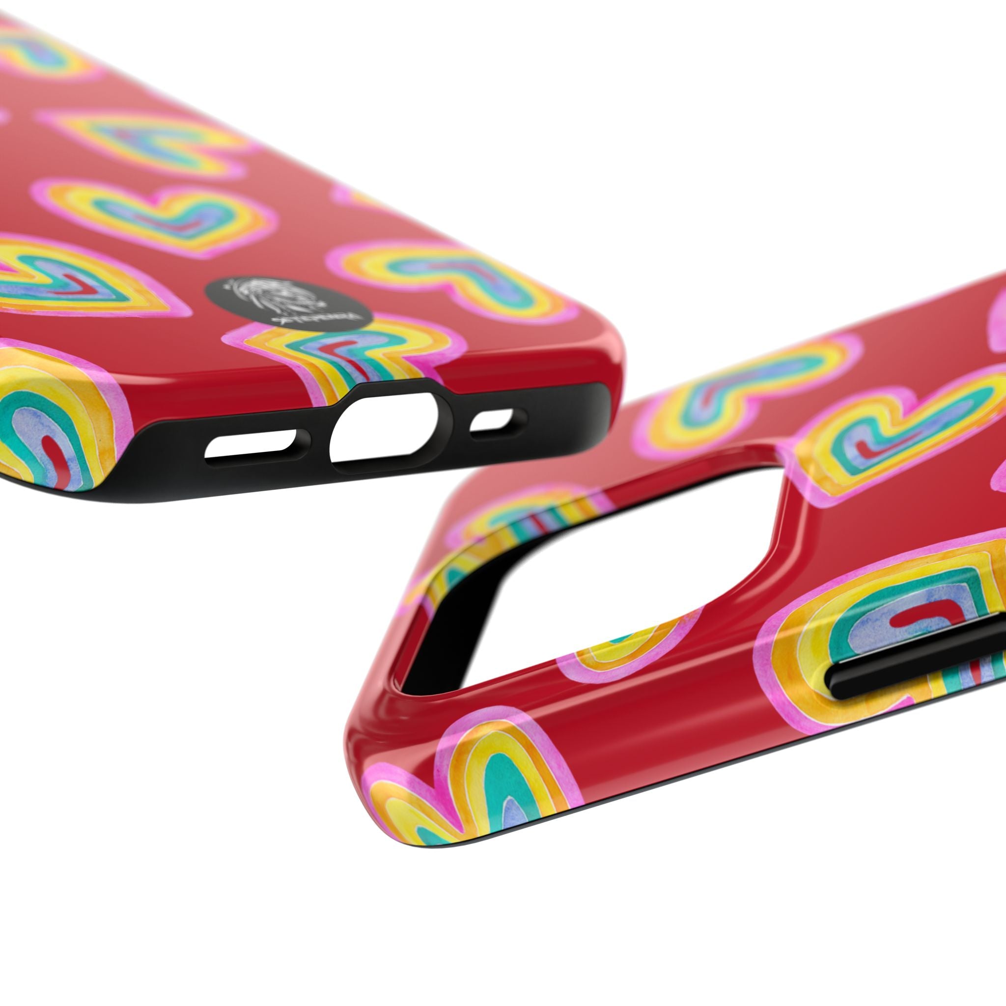 Rainbow Heart Tough Phone Case (For iPhone, Galaxy & More) - Dark Red