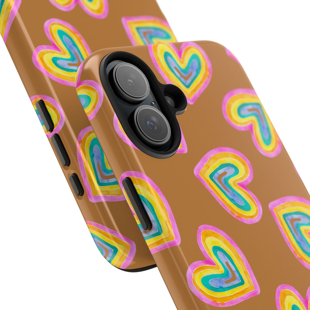 Rainbow Heart Tough Phone Case (For iPhone, Galaxy & More) - Light Brown