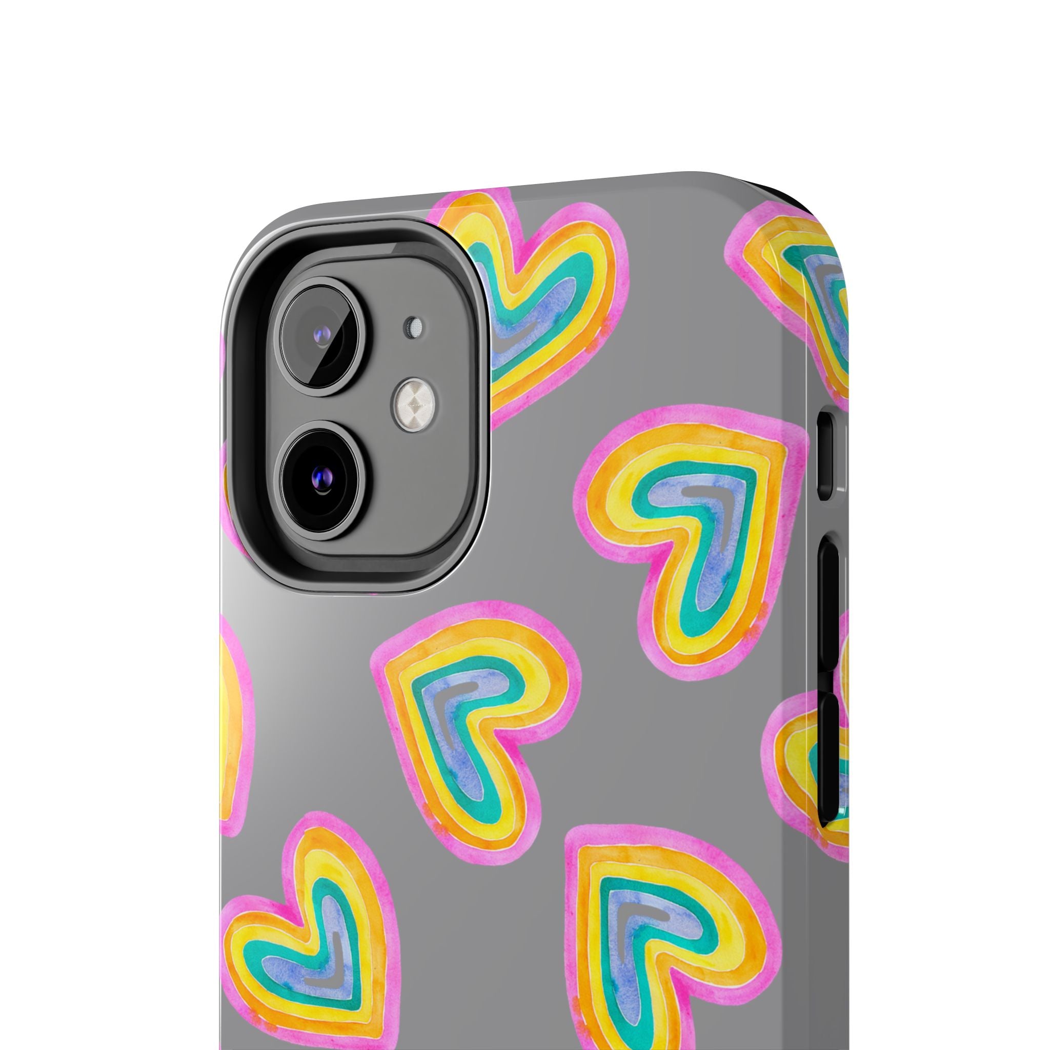 Rainbow Heart Tough Phone Case (For iPhone, Galaxy & More) - Grey