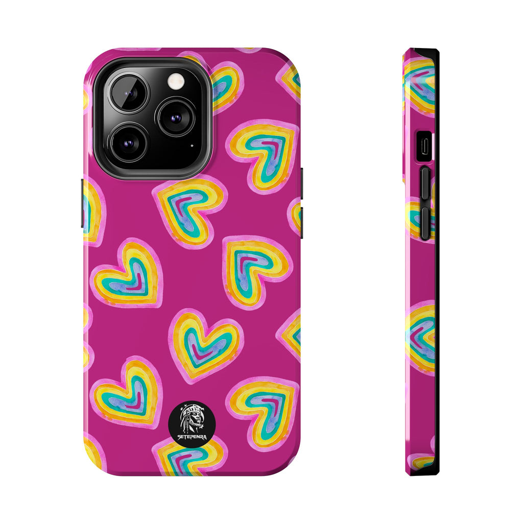 Rainbow Heart Tough Phone Case (For iPhone, Galaxy & More) - Pink SETEPENRA Phone Case.