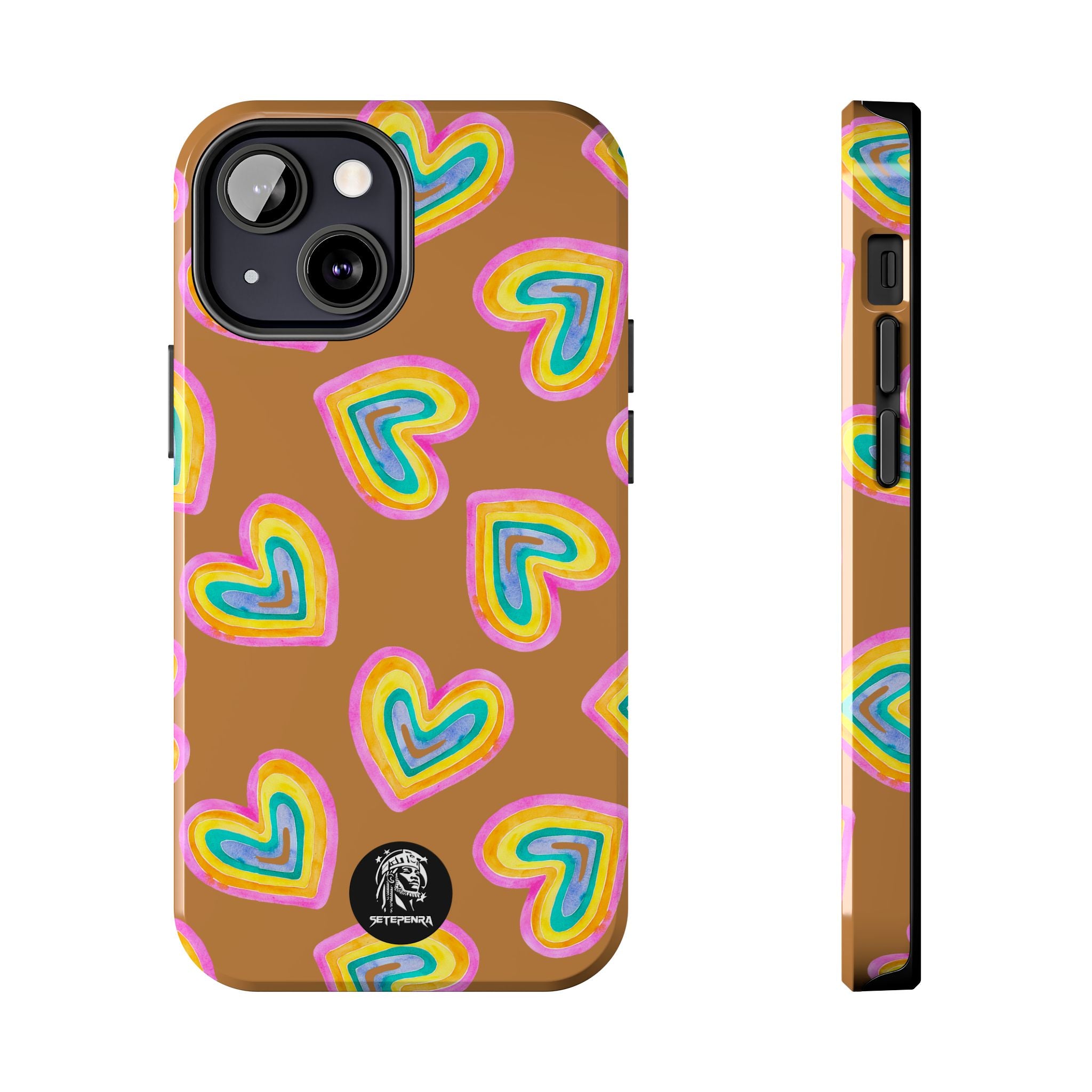 Rainbow Heart Tough Phone Case (For iPhone, Galaxy & More) - Light Brown