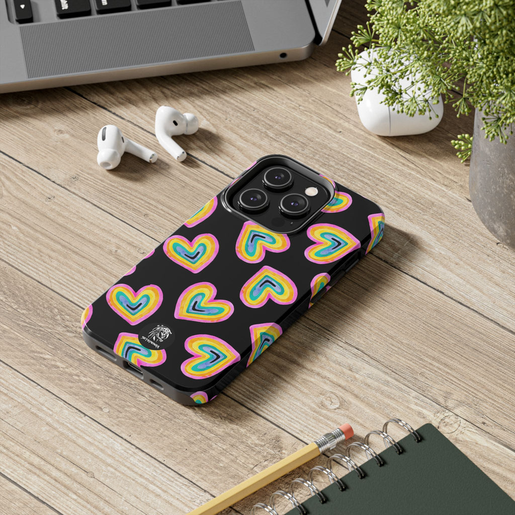 Rainbow Heart Tough Phone Case (For iPhone, Galaxy & More) - Black