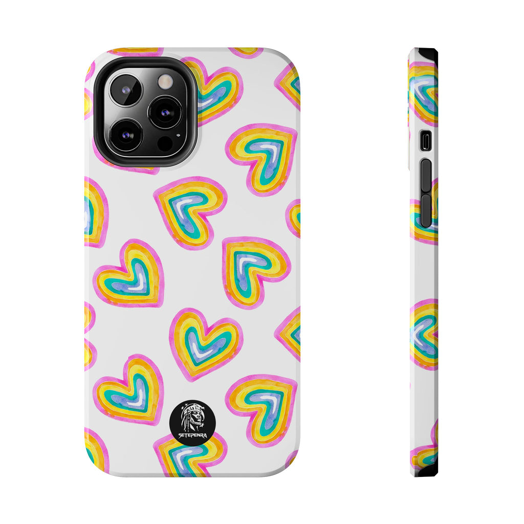 Rainbow Heart Tough Phone Case (For iPhone, Galaxy & More) - White SETEPENRA Phone Case.