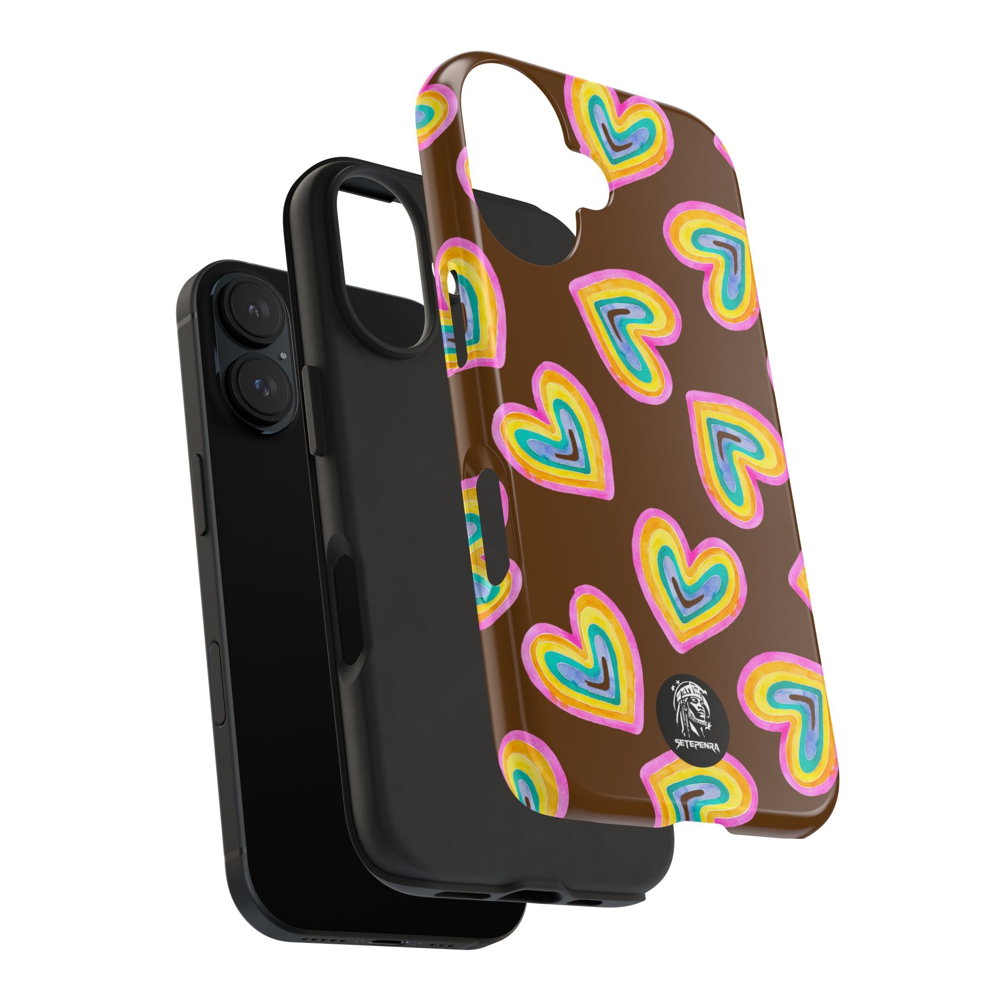 Rainbow Heart Tough Phone Case (For iPhone, Galaxy & More) - Brown