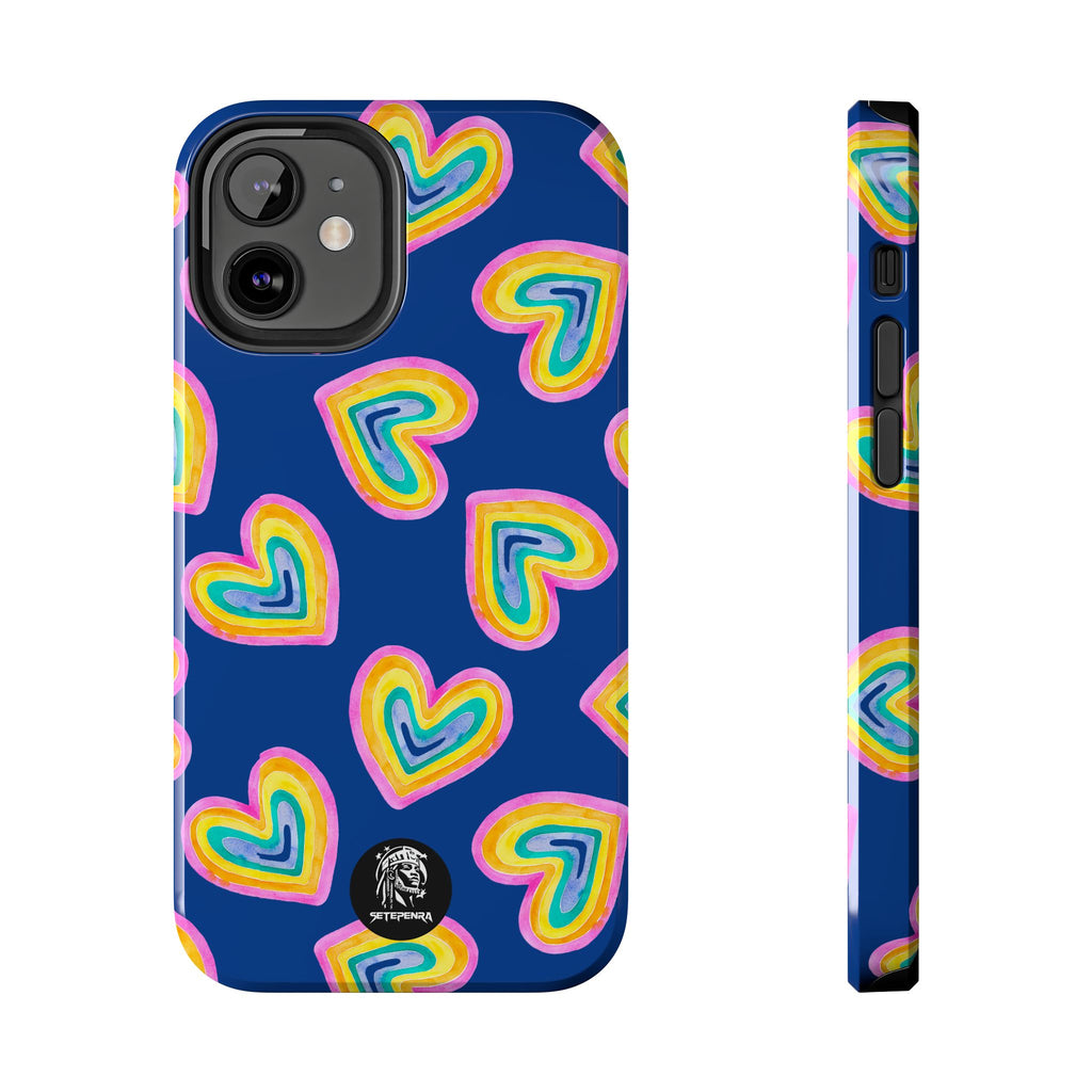 Rainbow Heart Tough Phone Case (For iPhone, Galaxy & More) - Dark Blue SETEPENRA Phone Case.