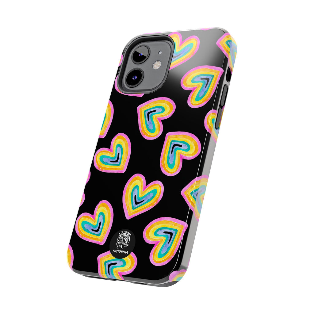 Rainbow Heart Tough Phone Case (For iPhone, Galaxy & More) - Black