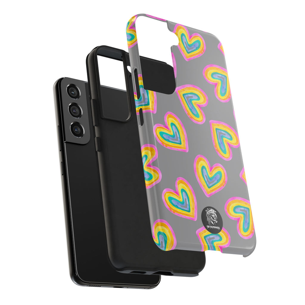 Rainbow Heart Tough Phone Case (For iPhone, Galaxy & More) - Grey