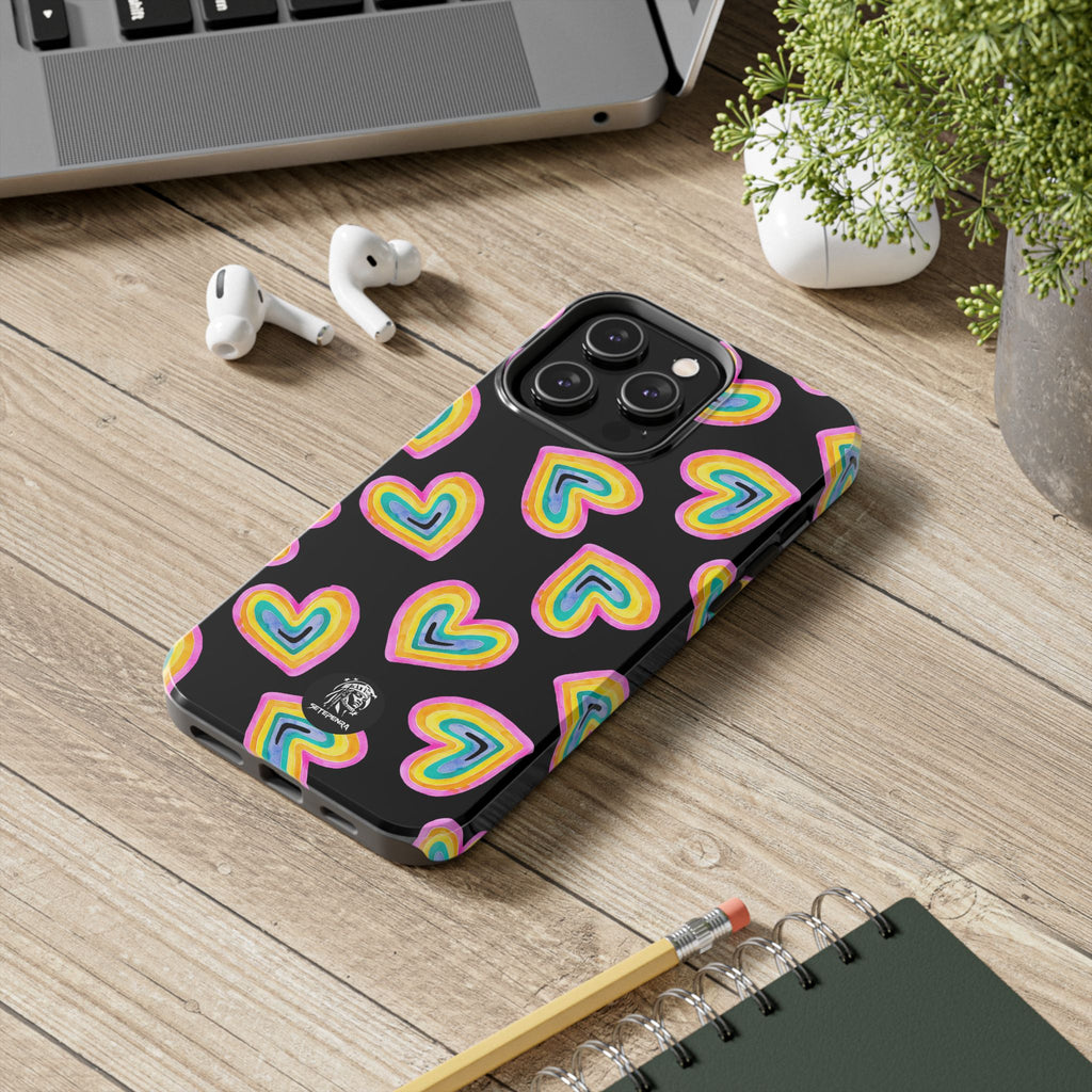 Rainbow Heart Tough Phone Case (For iPhone, Galaxy & More) - Black