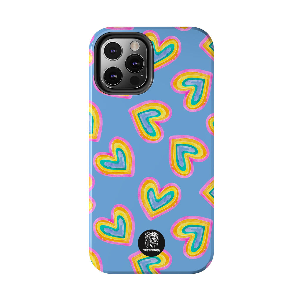 Rainbow Heart Tough Phone Case (For iPhone, Galaxy & More) - Light Blue