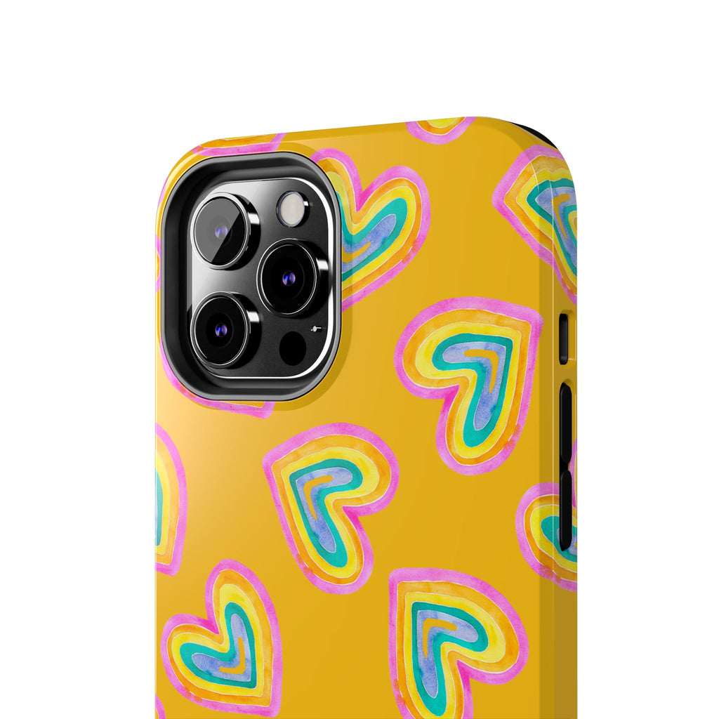 Rainbow Heart Tough Phone Case (For iPhone, Galaxy & More) - Yellow
