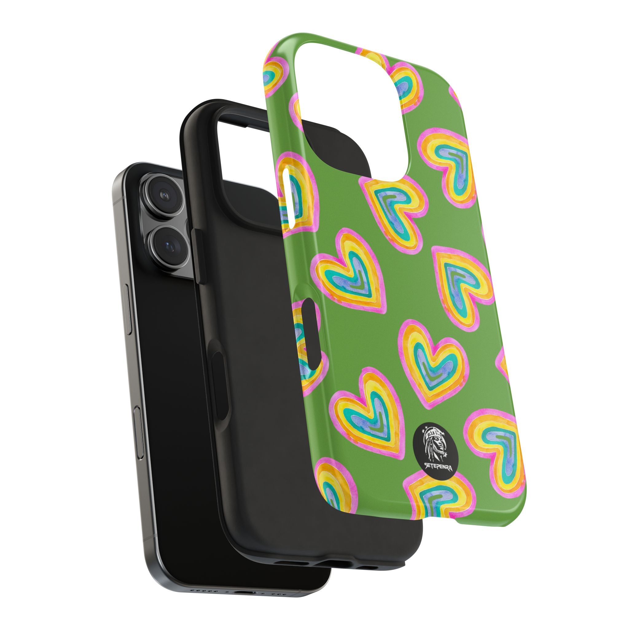 Rainbow Heart Tough Phone Case (For iPhone, Galaxy & More) - Green SETEPENRA Phone Case.