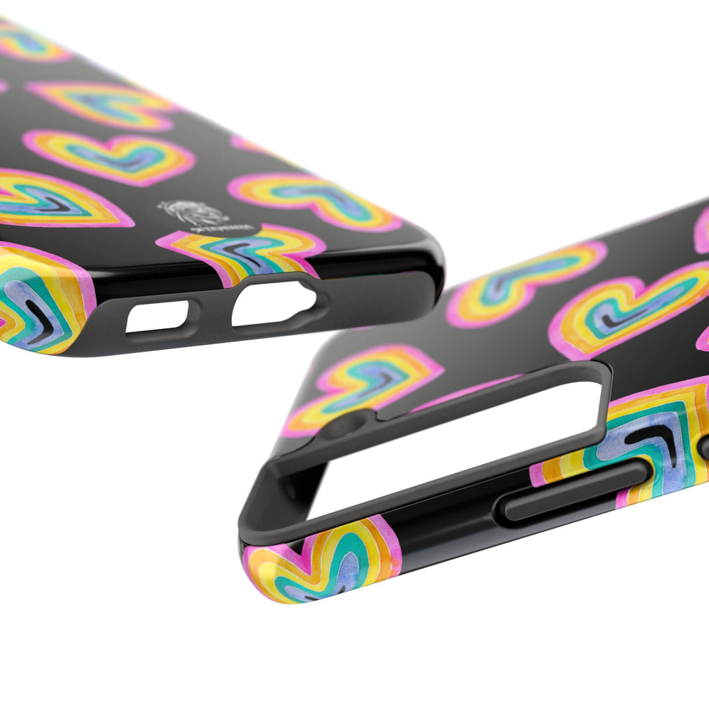 Rainbow Heart Tough Phone Case (For iPhone, Galaxy & More) - Black
