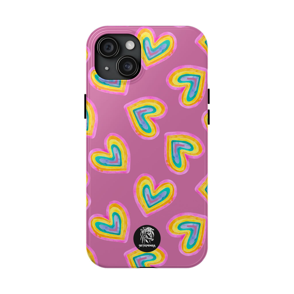 Rainbow Heart Tough Phone Case (For iPhone, Galaxy & More) - Light Pink