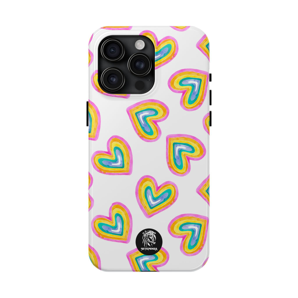 Rainbow Heart Tough Phone Case (For iPhone, Galaxy & More) - White
