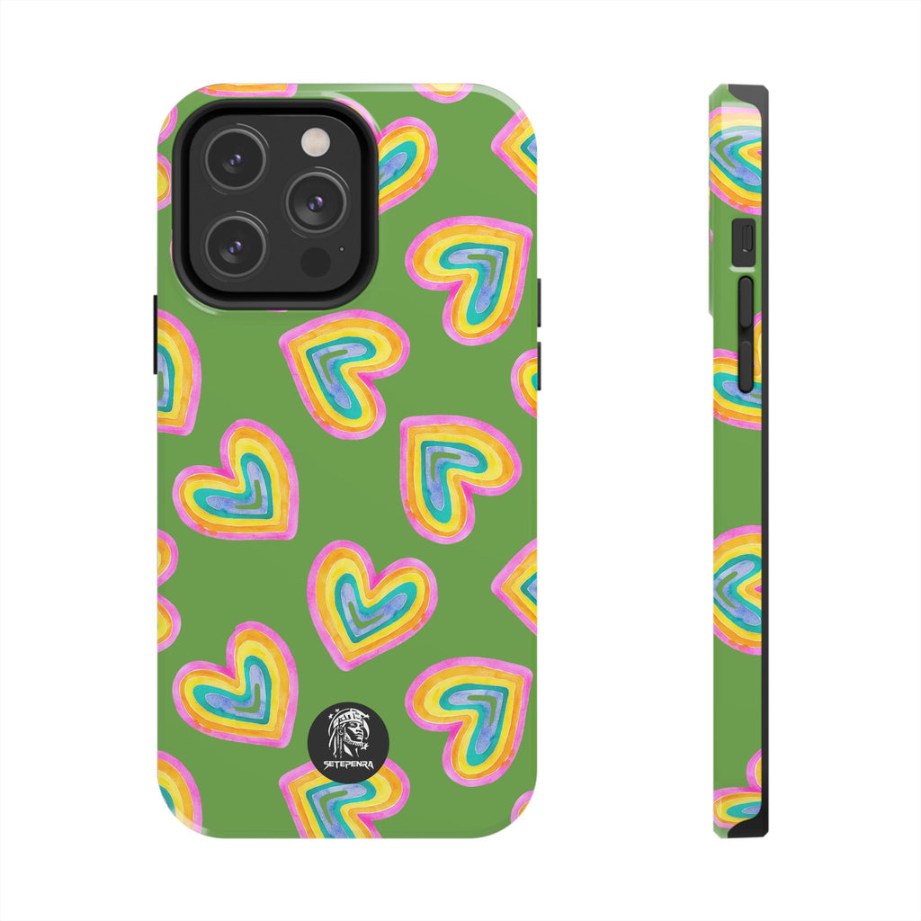 Rainbow Heart Tough Phone Case (For iPhone, Galaxy & More) - Green