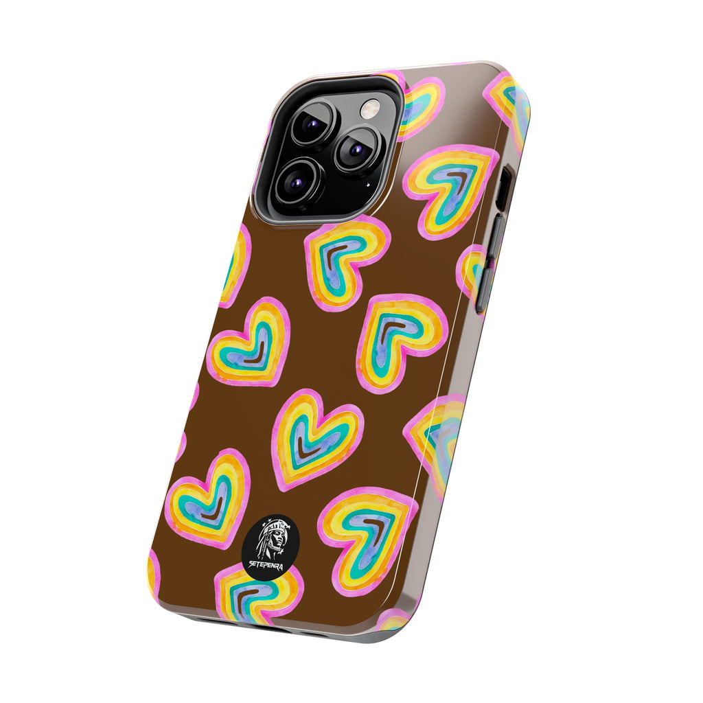 Rainbow Heart Tough Phone Case (For iPhone, Galaxy & More) - Brown