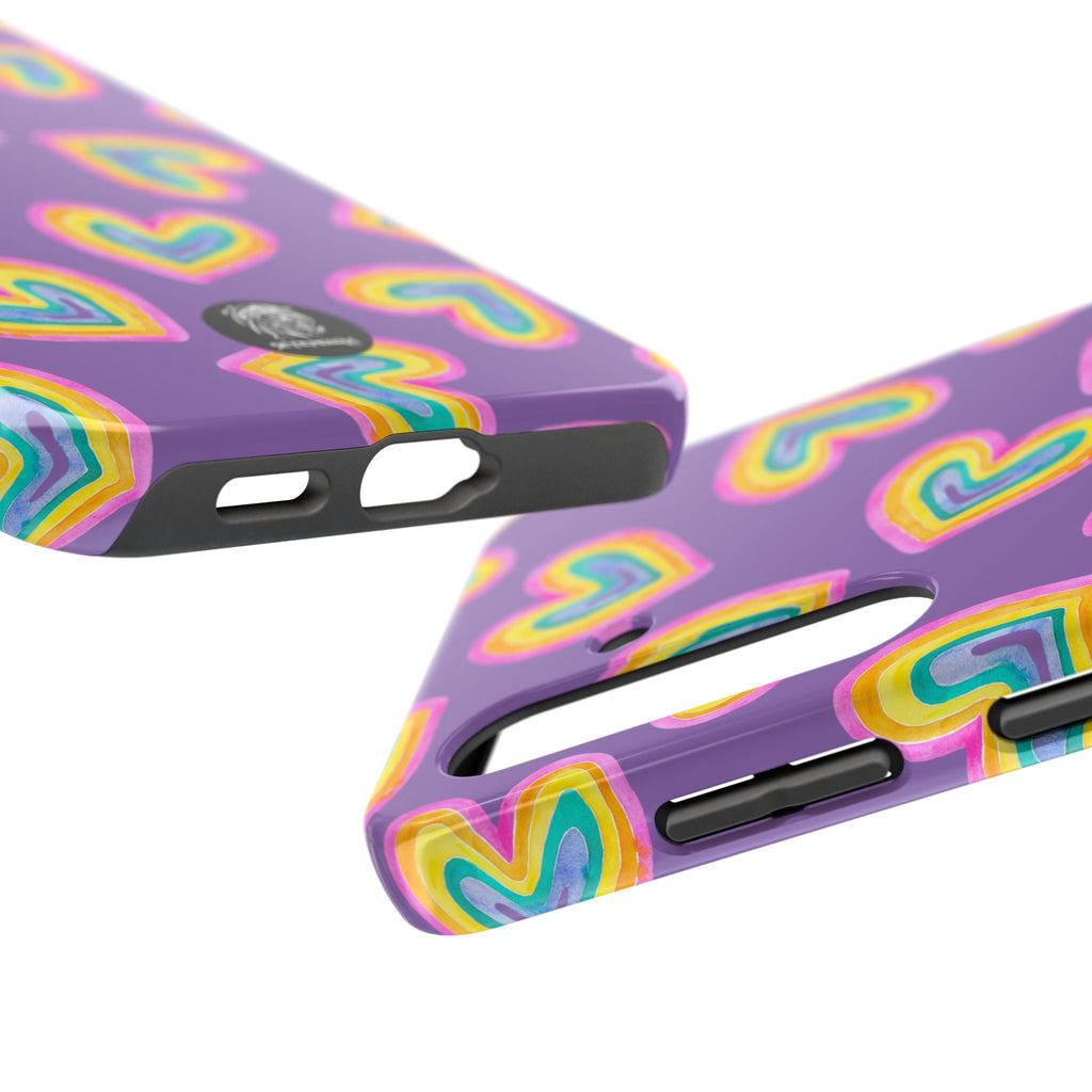 Rainbow Heart Tough Phone Case (For iPhone, Galaxy & More) - Light Purple