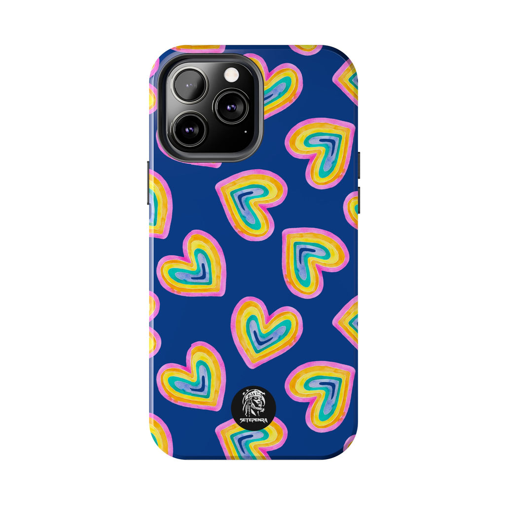 Rainbow Heart Tough Phone Case (For iPhone, Galaxy & More) - Dark Blue