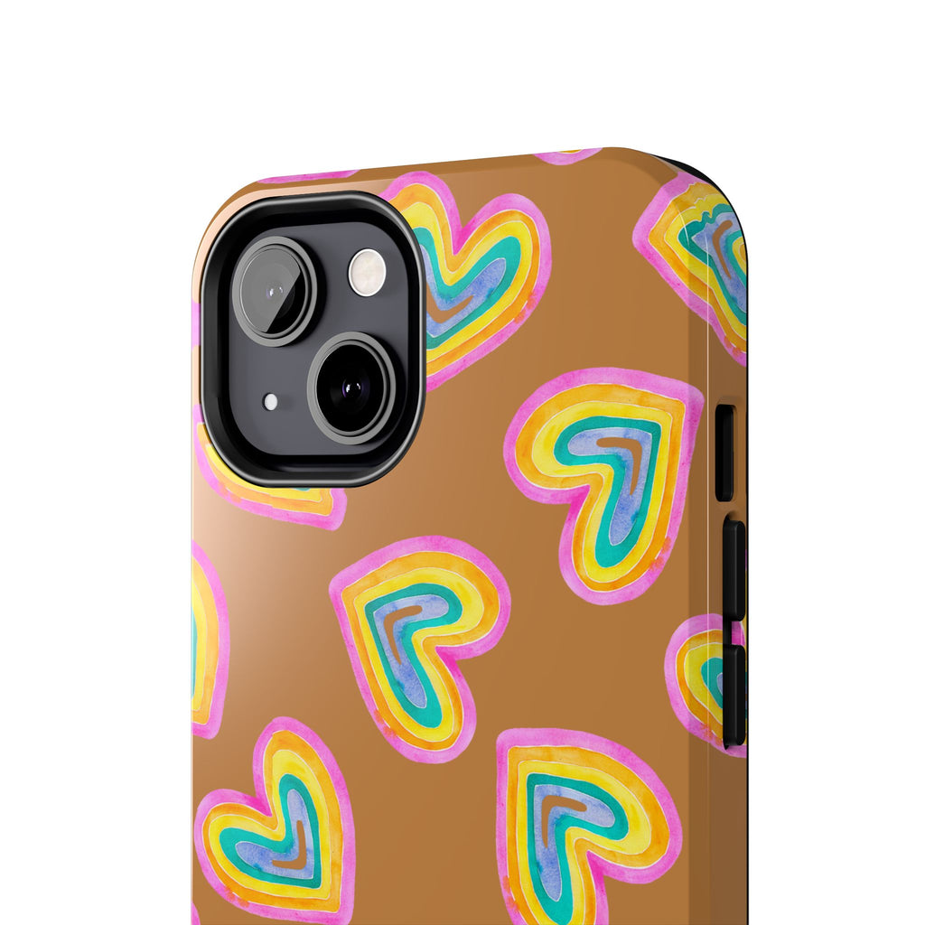 Rainbow Heart Tough Phone Case (For iPhone, Galaxy & More) - Light Brown SETEPENRA Phone Case.