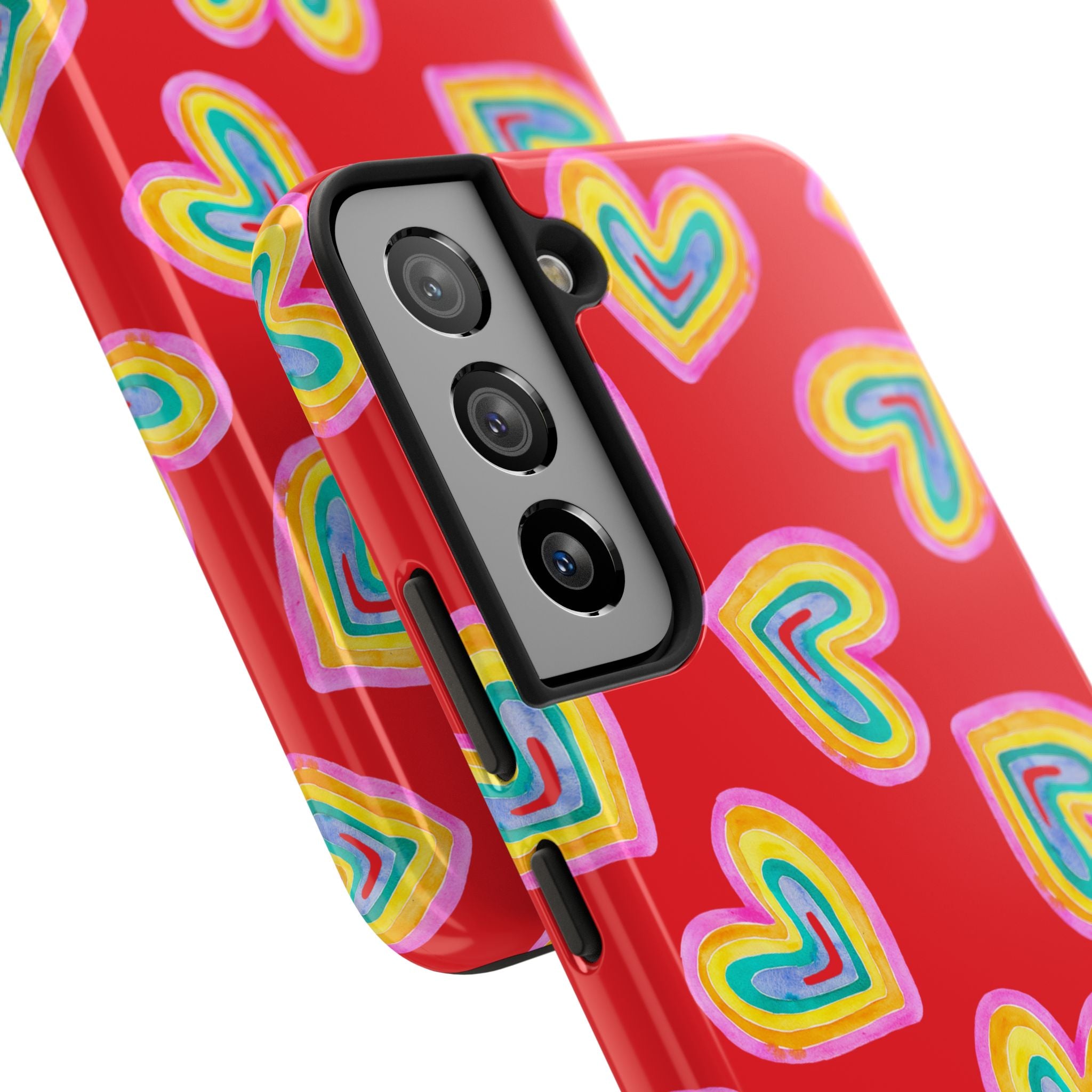 Rainbow Heart Tough Phone Case (For iPhone, Galaxy & More) - Red