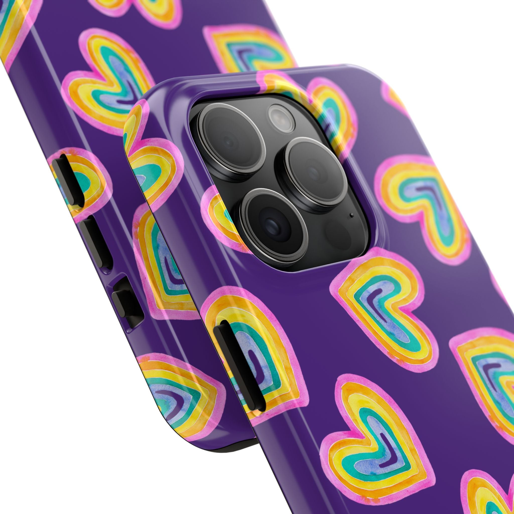 Rainbow Heart Tough Phone Case (For iPhone, Galaxy & More) - Purple