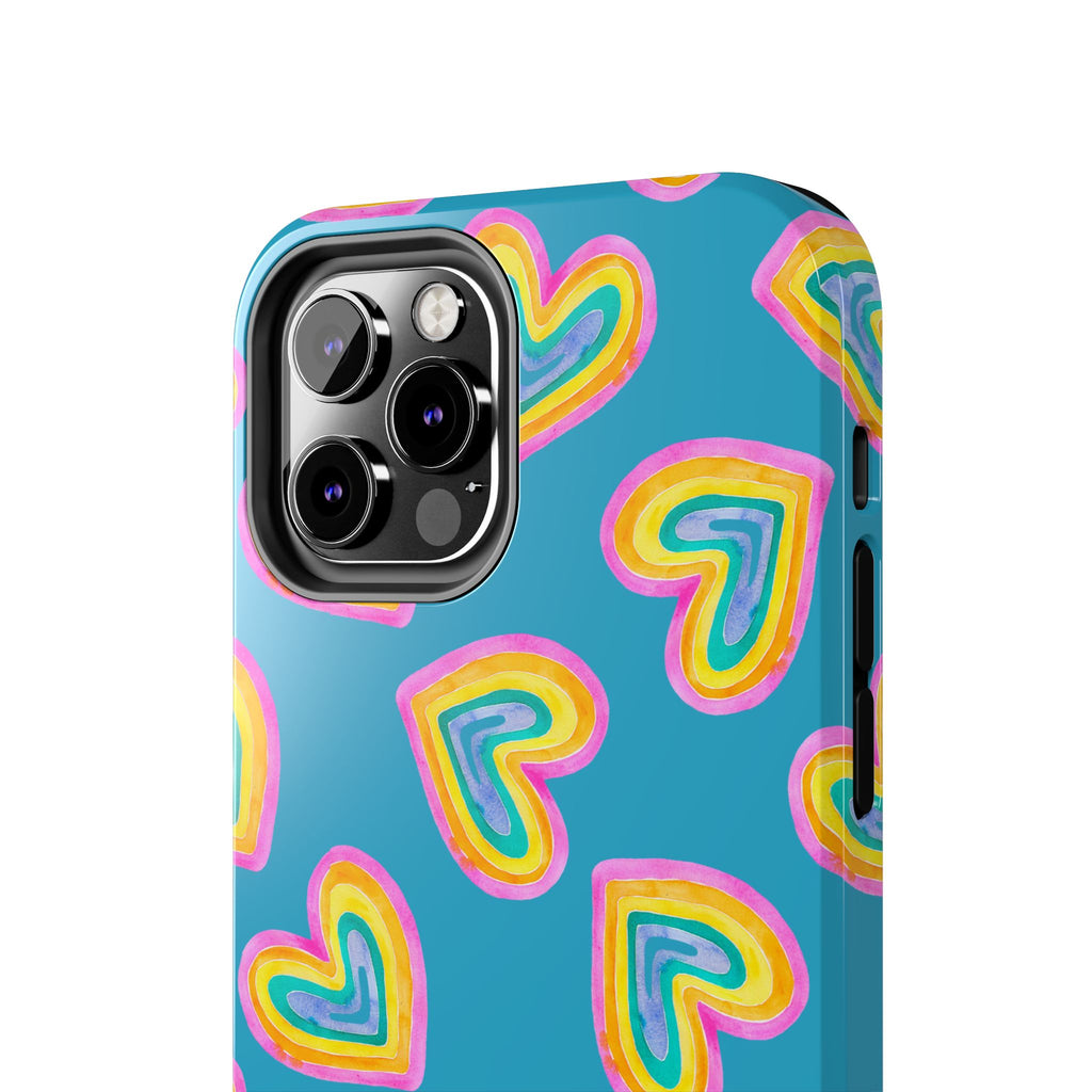 Rainbow Heart Tough Phone Case (For iPhone, Galaxy & More) - Turquoise