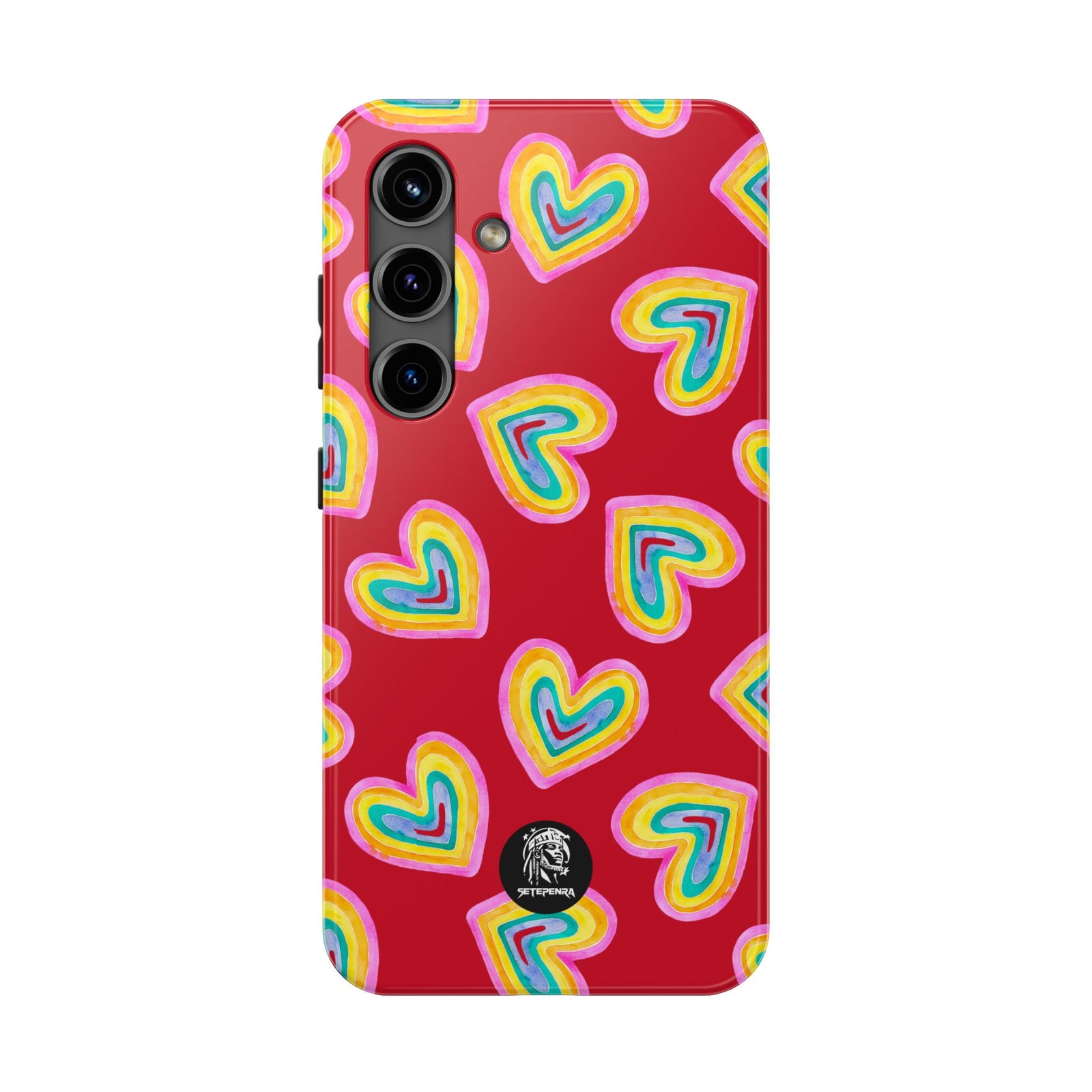 Rainbow Heart Tough Phone Case (For iPhone, Galaxy & More) - Dark Red SETEPENRA Phone Case.