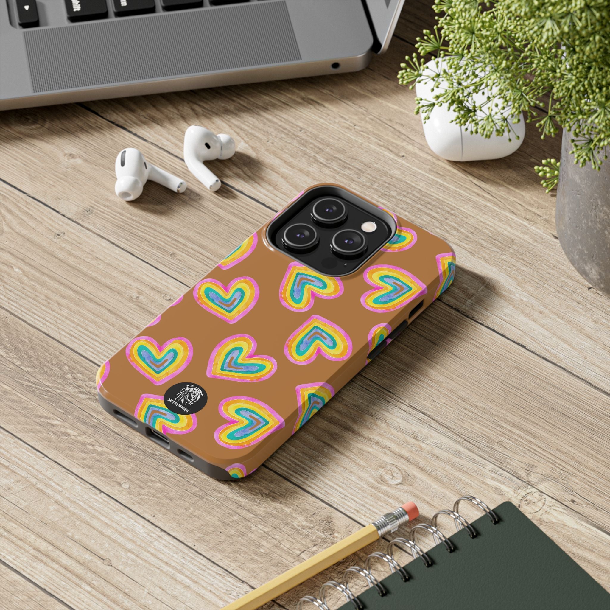 Rainbow Heart Tough Phone Case (For iPhone, Galaxy & More) - Light Brown SETEPENRA Phone Case.