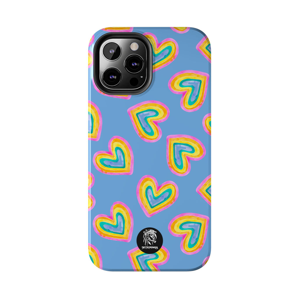 Rainbow Heart Tough Phone Case (For iPhone, Galaxy & More) - Light Blue