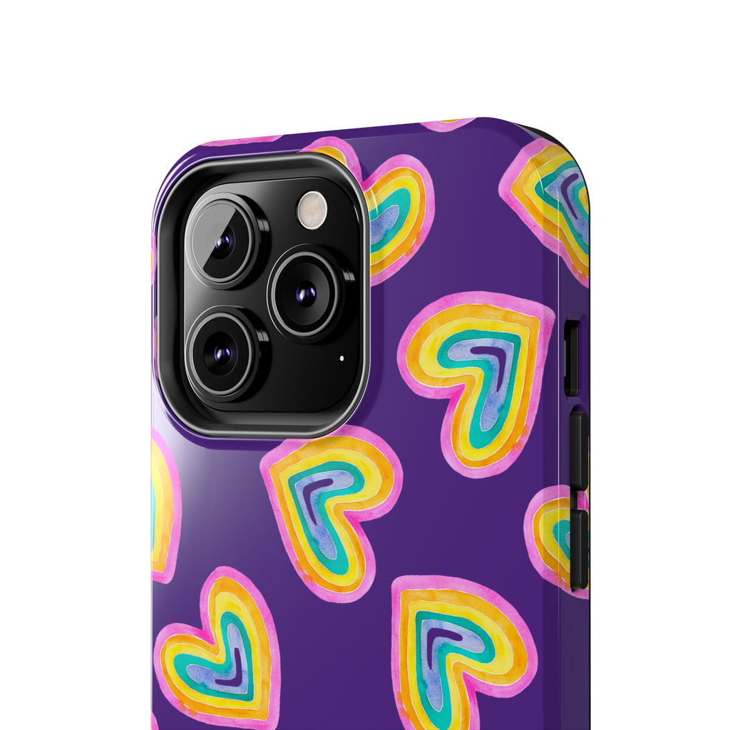 Rainbow Heart Tough Phone Case (For iPhone, Galaxy & More) - Purple