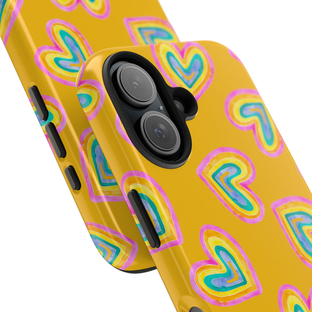 Rainbow Heart Tough Phone Case (For iPhone, Galaxy & More) - Yellow