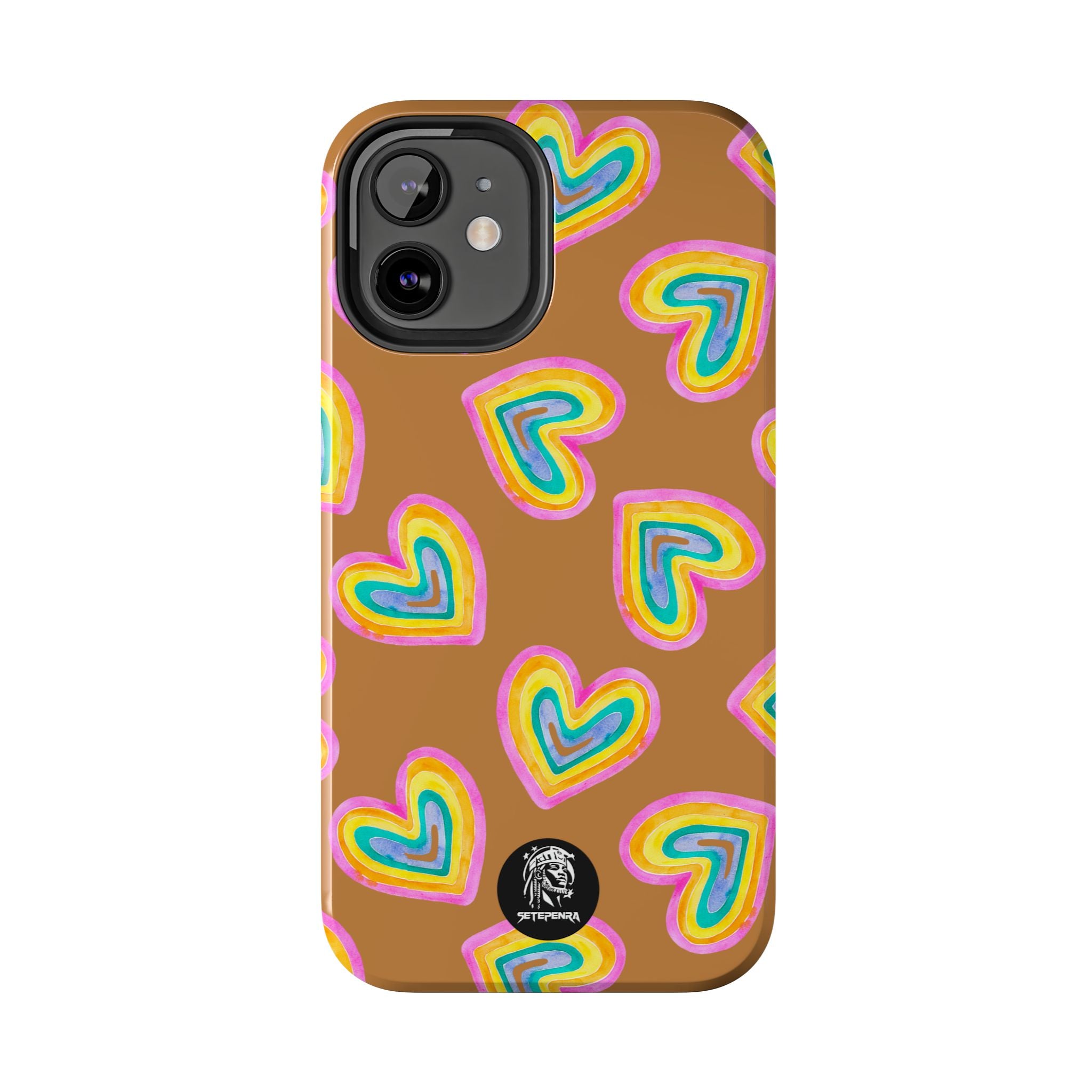 Rainbow Heart Tough Phone Case (For iPhone, Galaxy & More) - Light Brown