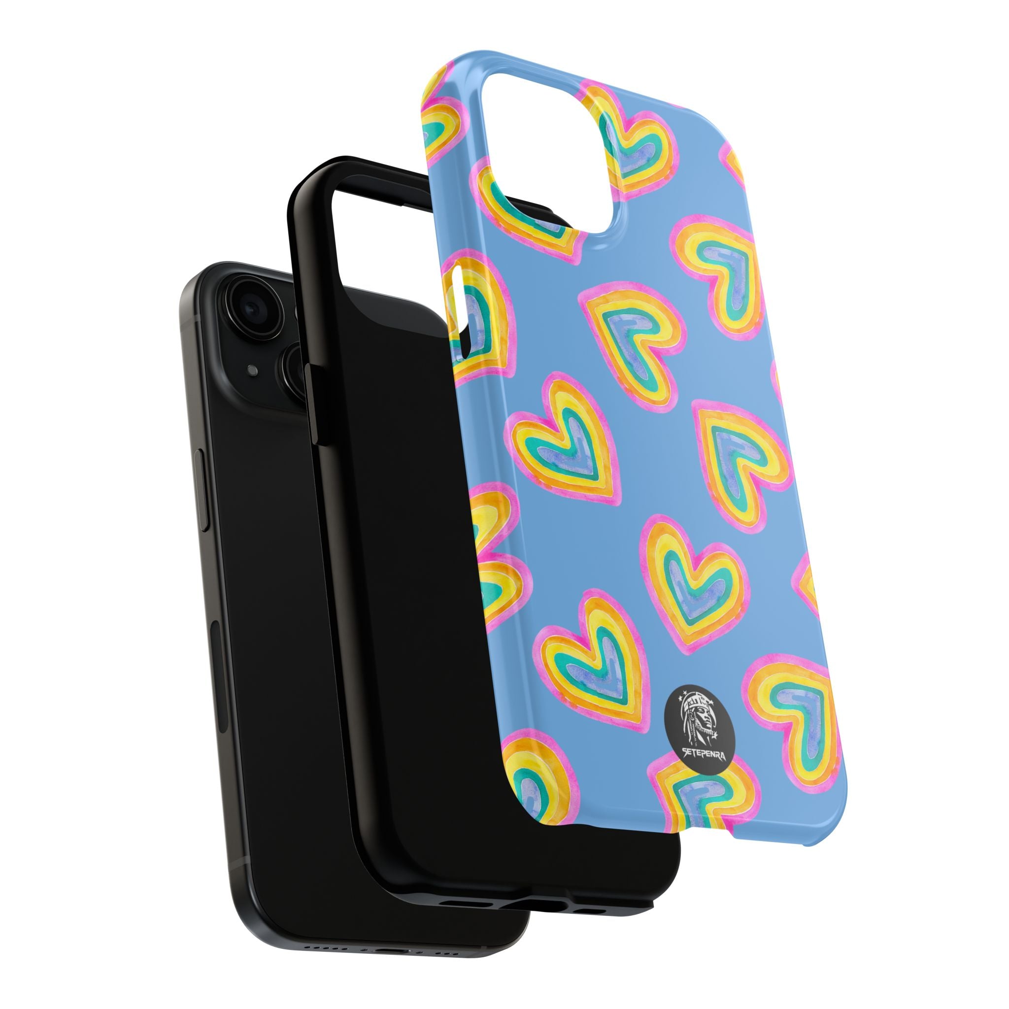 Rainbow Heart Tough Phone Case (For iPhone, Galaxy & More) - Light Blue