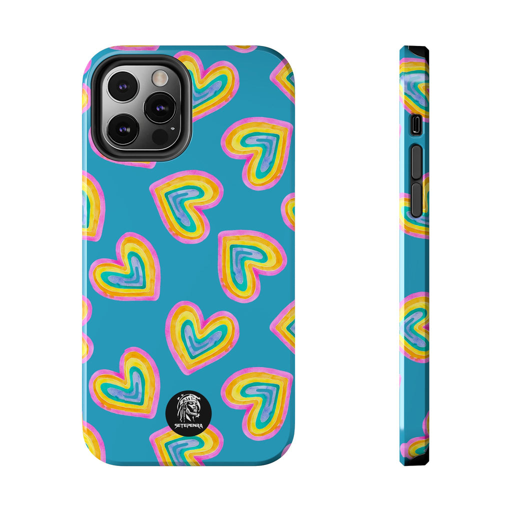 Rainbow Heart Tough Phone Case (For iPhone, Galaxy & More) - Turquoise SETEPENRA Phone Case.