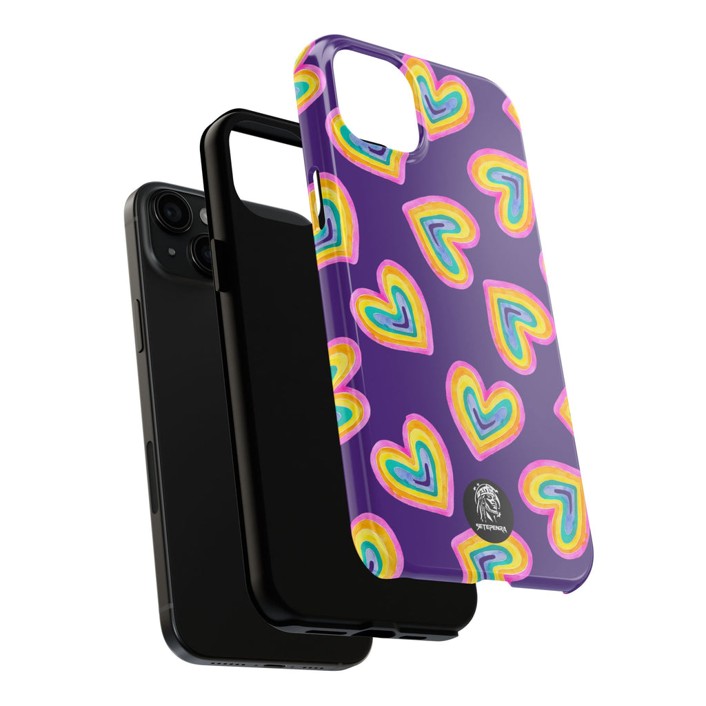 Rainbow Heart Tough Phone Case (For iPhone, Galaxy & More) - Purple