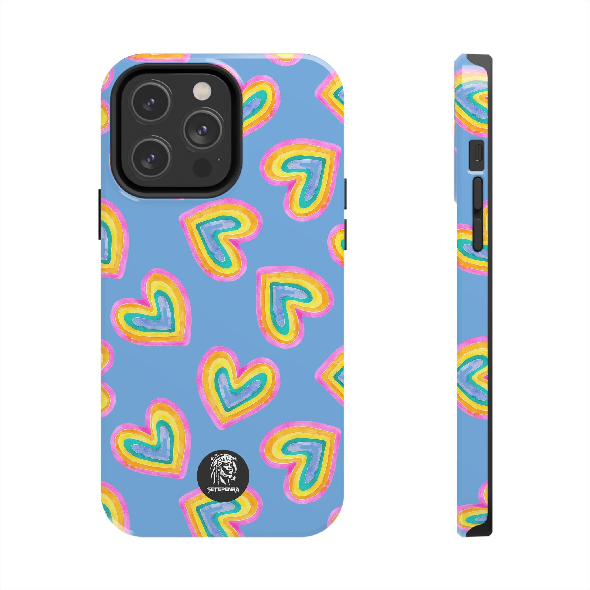 Rainbow Heart Tough Phone Case (For iPhone, Galaxy & More) - Light Blue