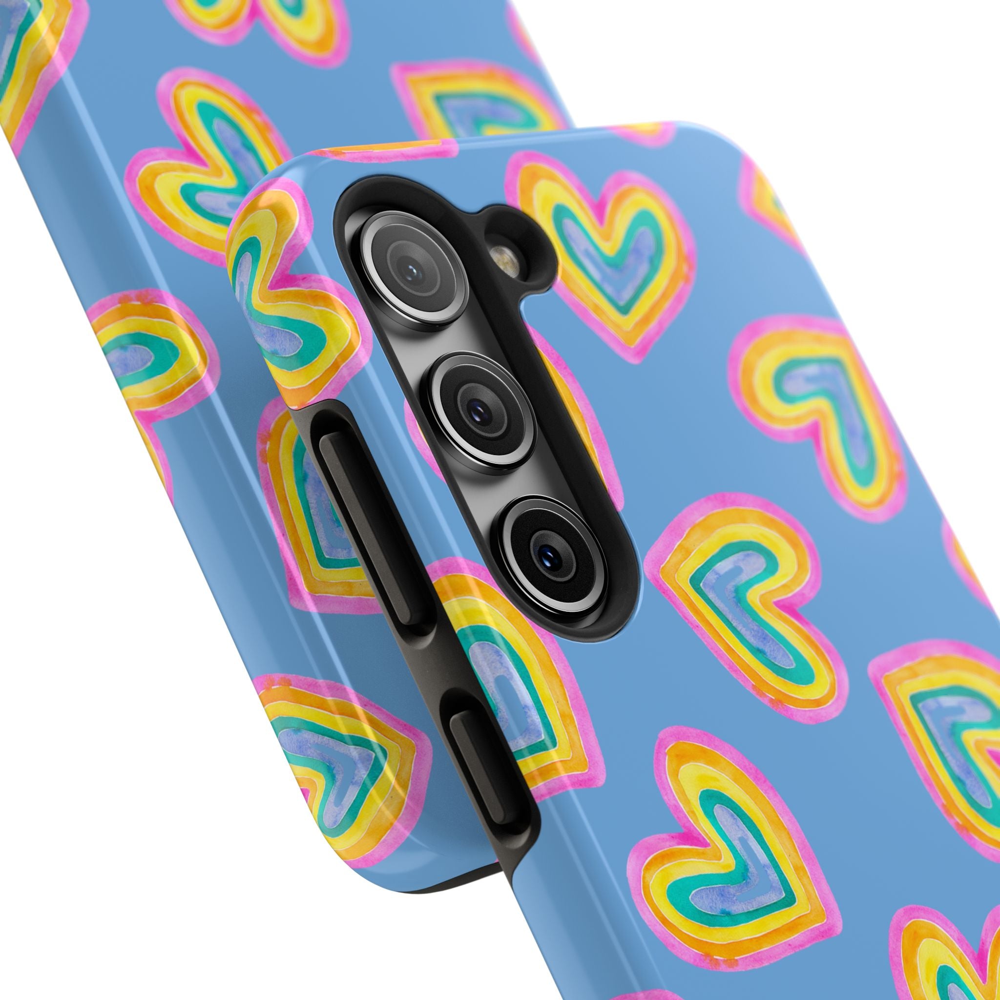 Rainbow Heart Tough Phone Case (For iPhone, Galaxy & More) - Light Blue
