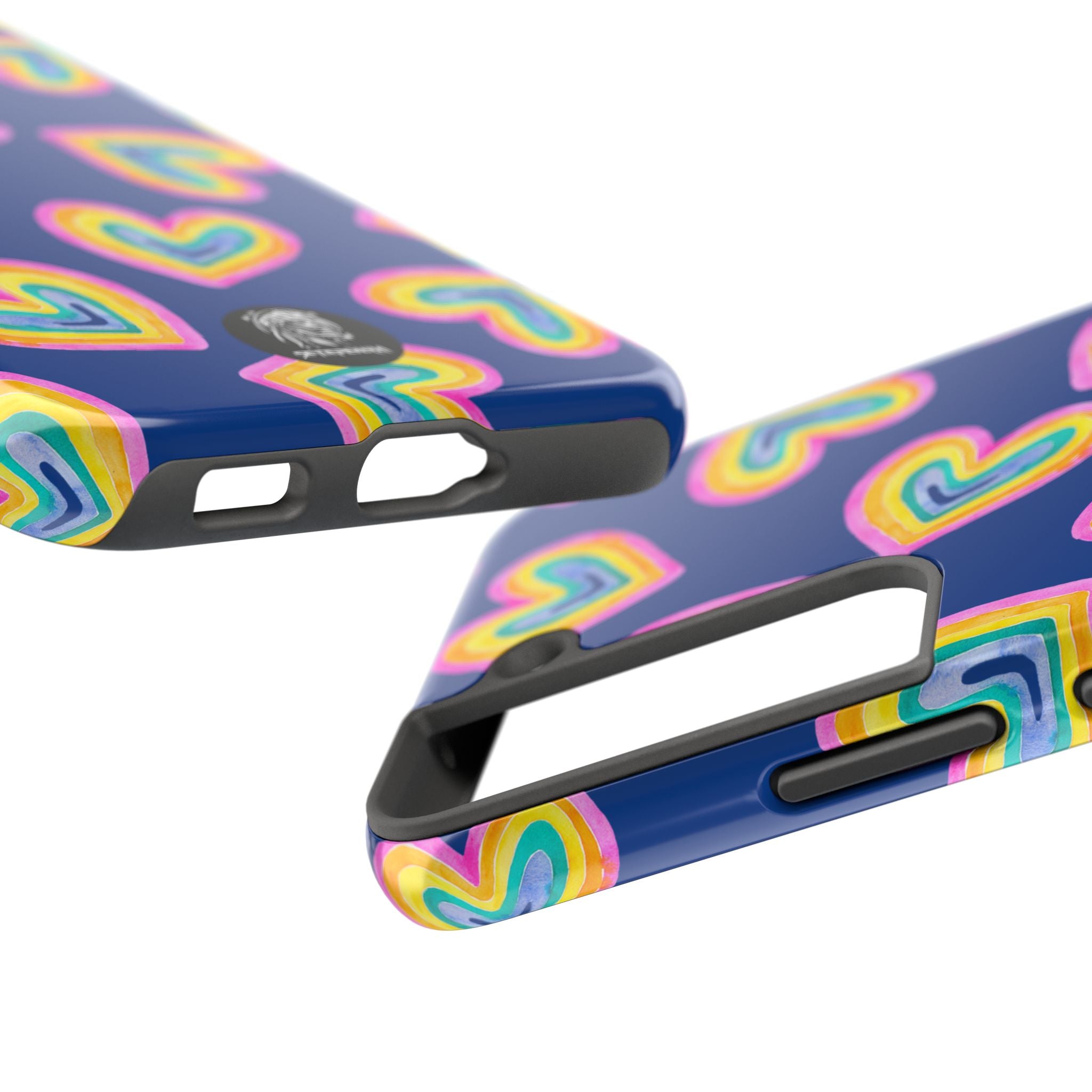Rainbow Heart Tough Phone Case (For iPhone, Galaxy & More) - Dark Blue