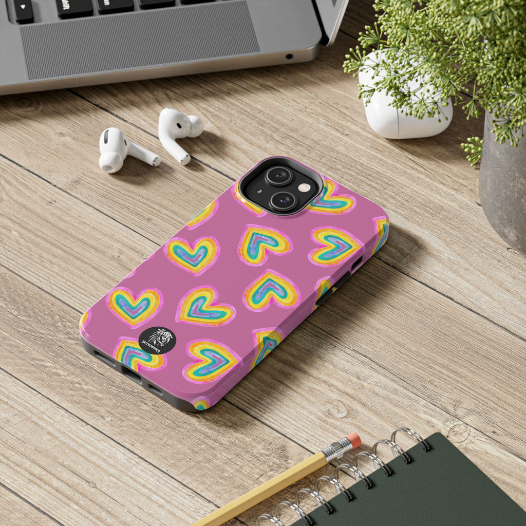 Rainbow Heart Tough Phone Case (For iPhone, Galaxy & More) - Light Pink