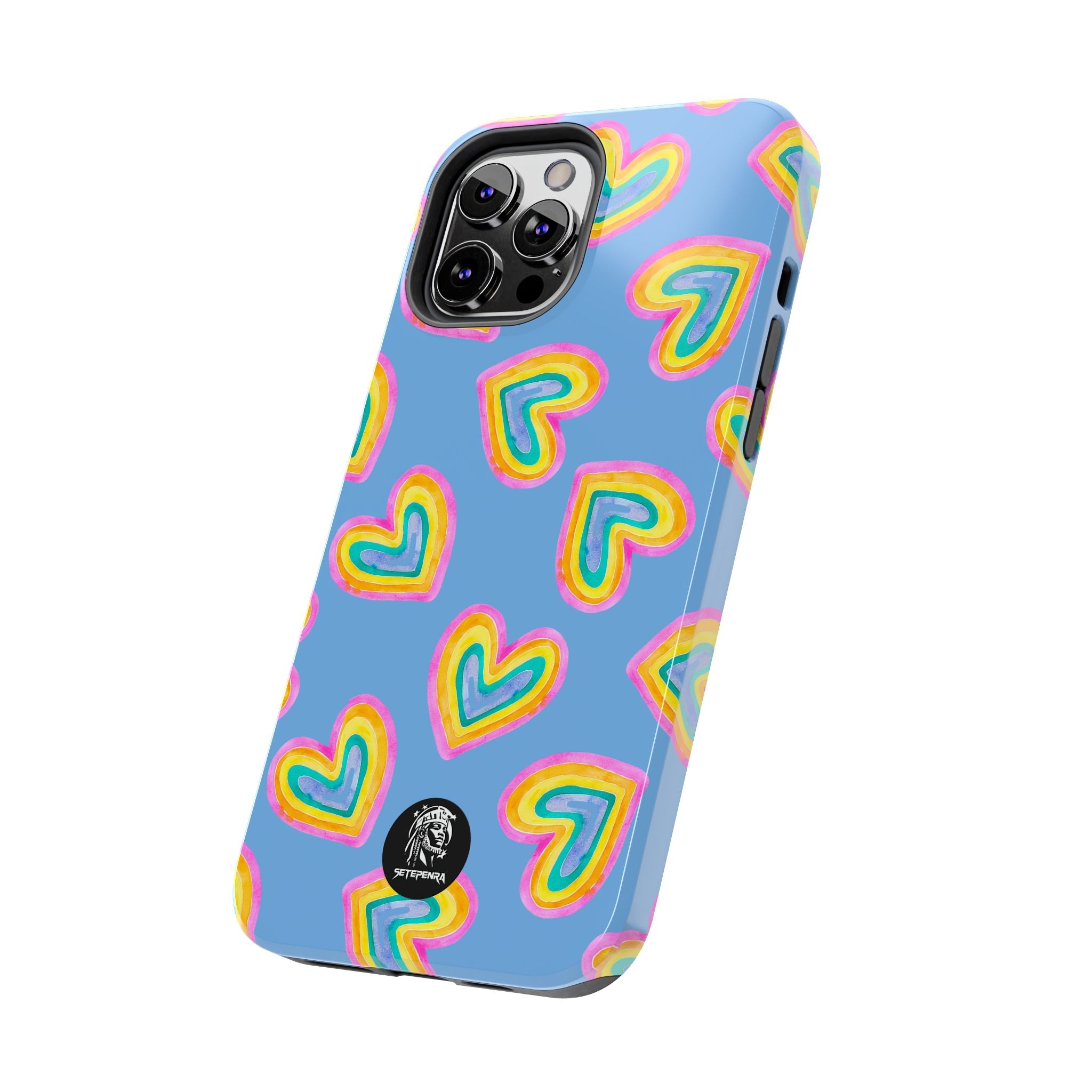 Rainbow Heart Tough Phone Case (For iPhone, Galaxy & More) - Light Blue