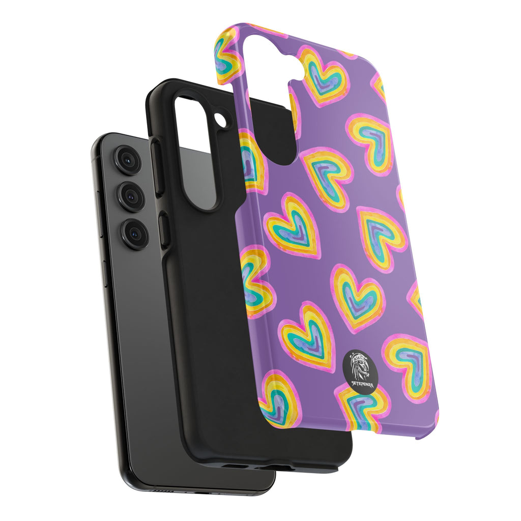 Rainbow Heart Tough Phone Case (For iPhone, Galaxy & More) - Light Purple