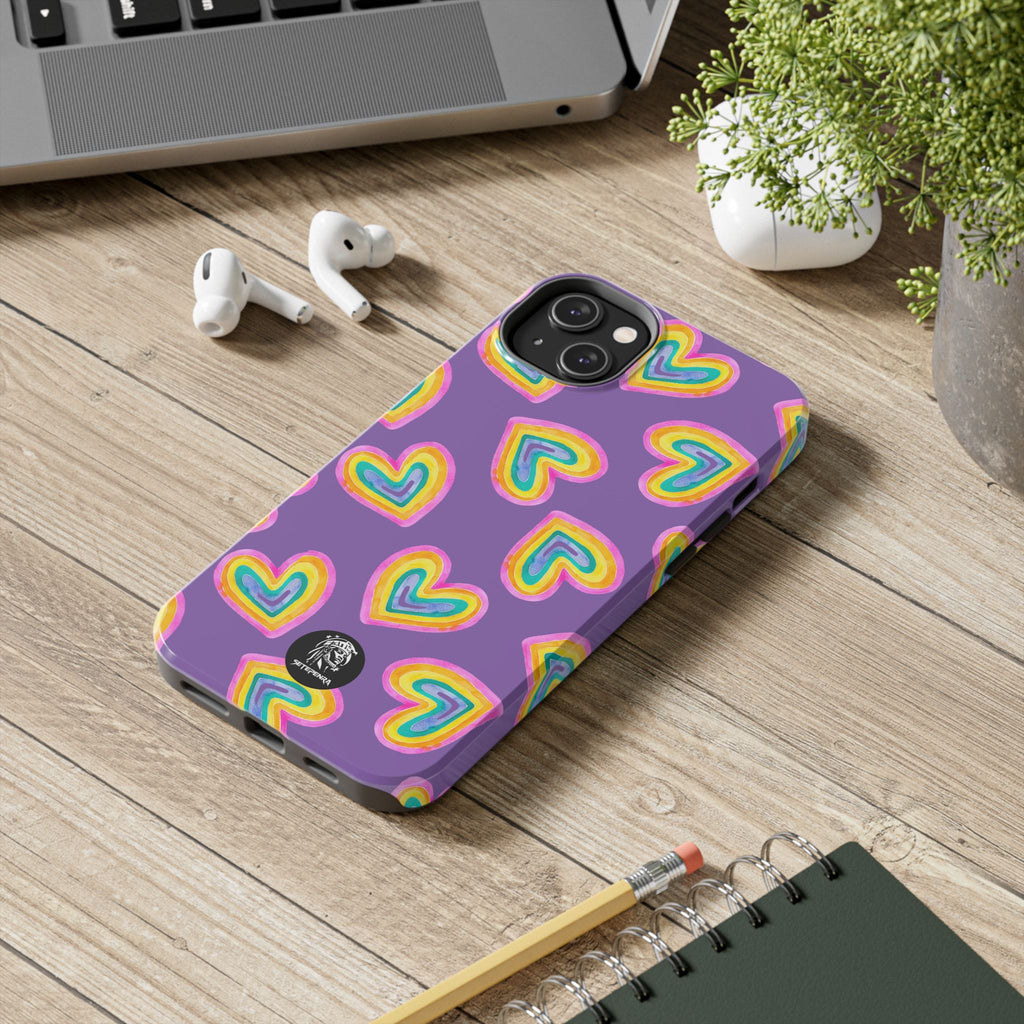 Rainbow Heart Tough Phone Case (For iPhone, Galaxy & More) - Light Purple