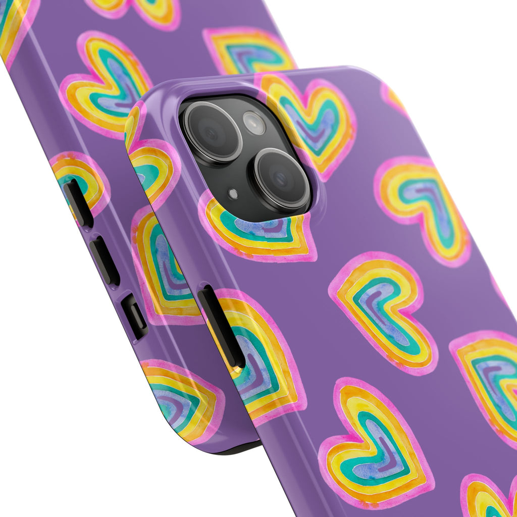 Rainbow Heart Tough Phone Case (For iPhone, Galaxy & More) - Light Purple