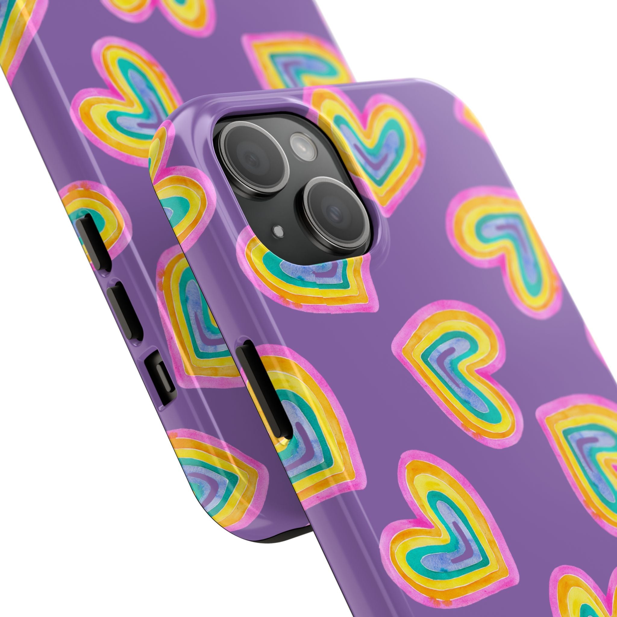 Rainbow Heart Tough Phone Case (For iPhone, Galaxy & More) - Light Purple