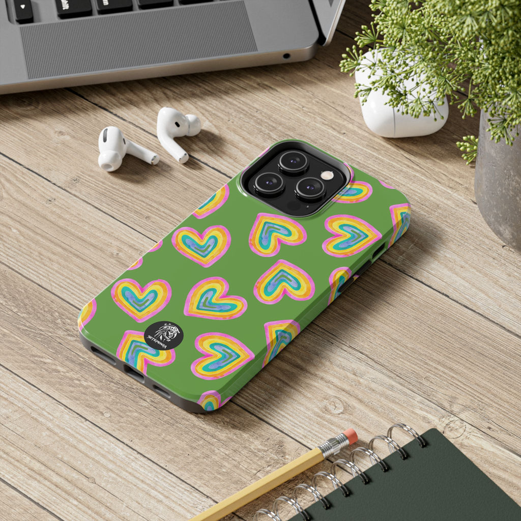 Rainbow Heart Tough Phone Case (For iPhone, Galaxy & More) - Green