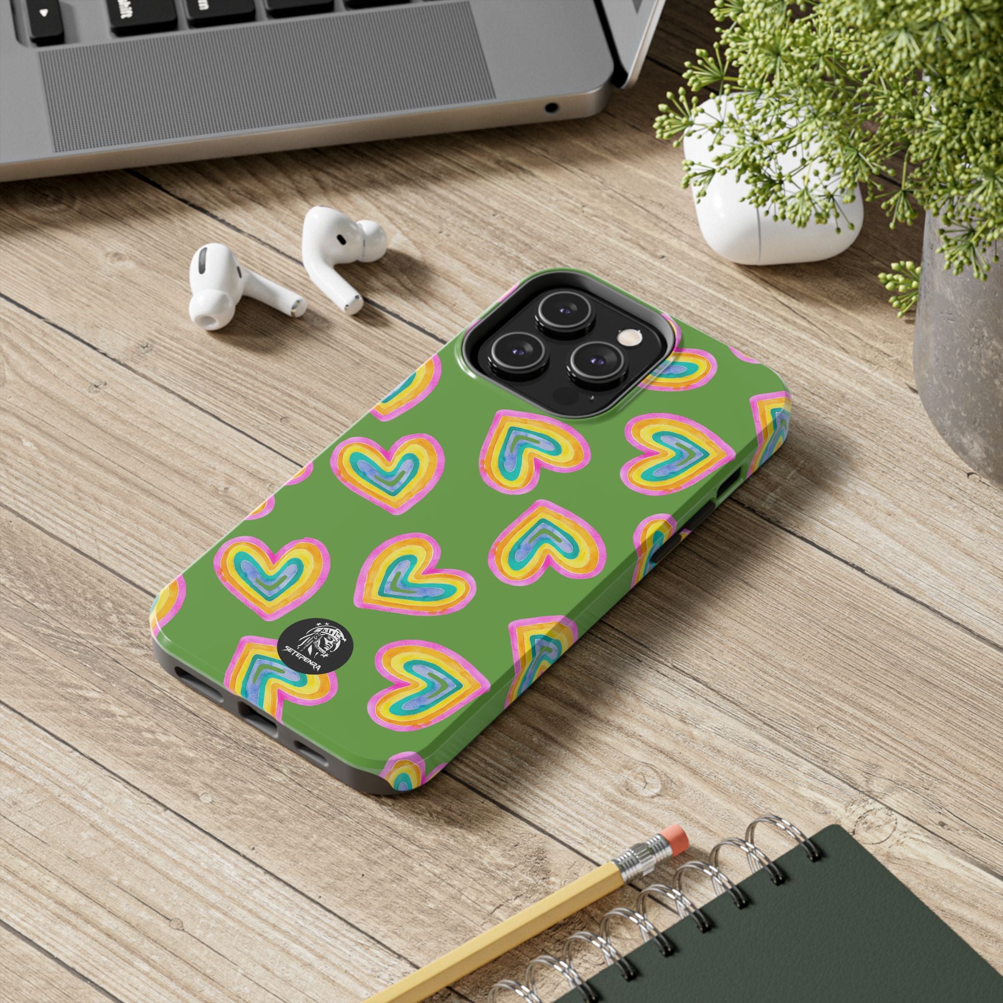 Rainbow Heart Tough Phone Case (For iPhone, Galaxy & More) - Green