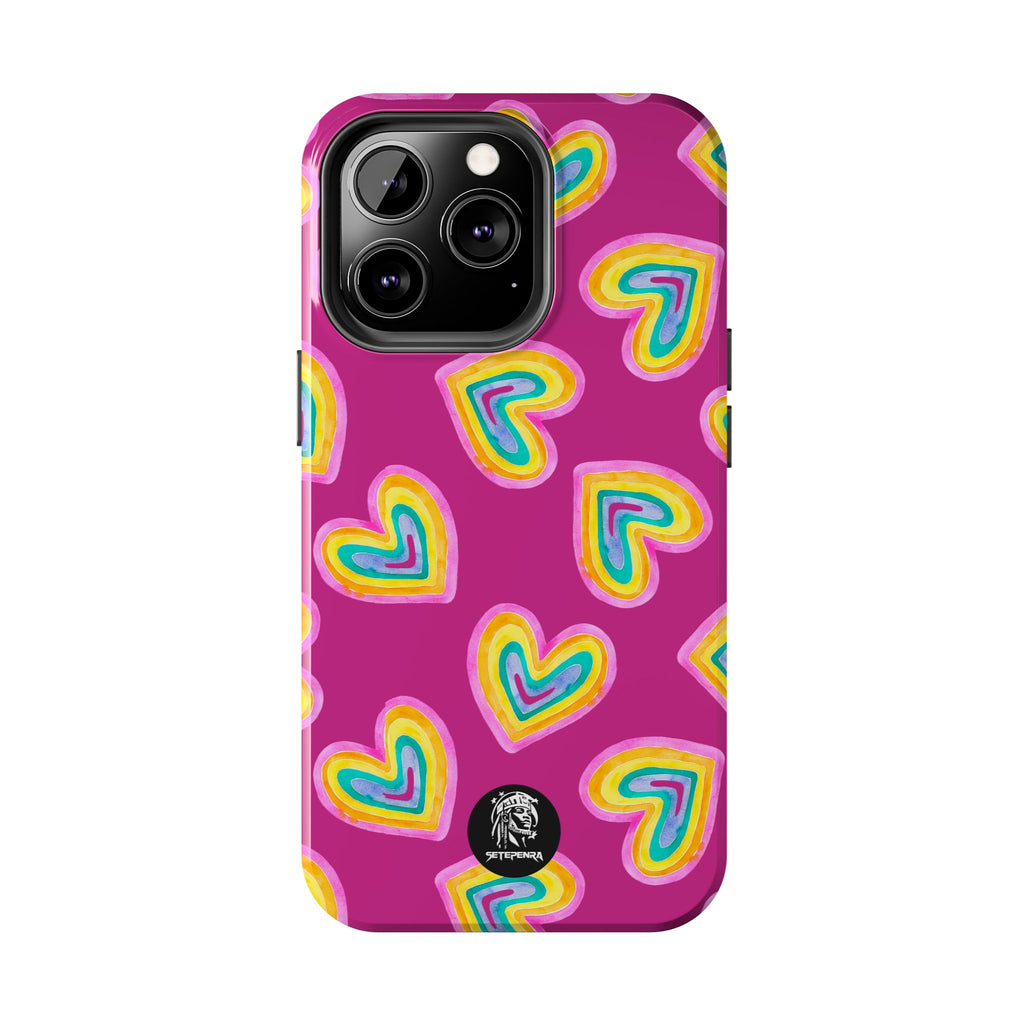 Rainbow Heart Tough Phone Case (For iPhone, Galaxy & More) - Pink