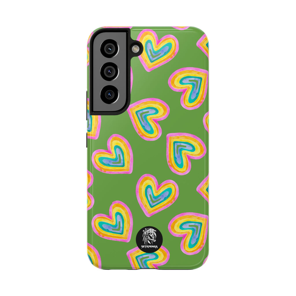 Rainbow Heart Tough Phone Case (For iPhone, Galaxy & More) - Green