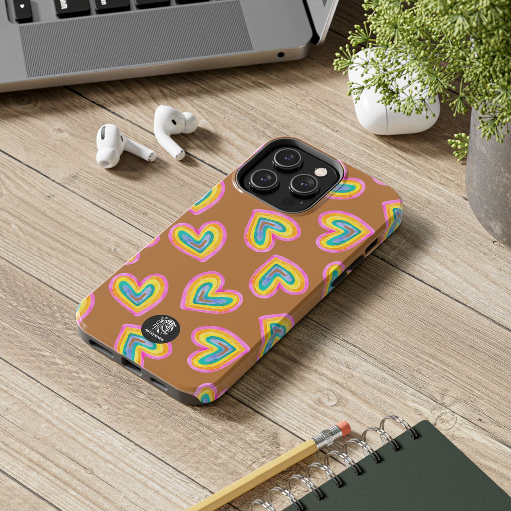 Rainbow Heart Tough Phone Case (For iPhone, Galaxy & More) - Light Brown SETEPENRA Phone Case.