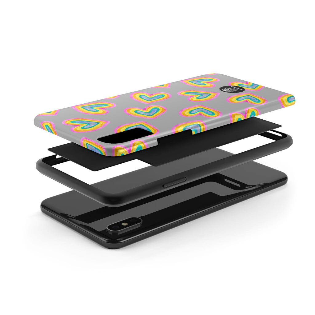 Rainbow Heart Tough Phone Case (For iPhone, Galaxy & More) - Light Grey SETEPENRA Phone Case.